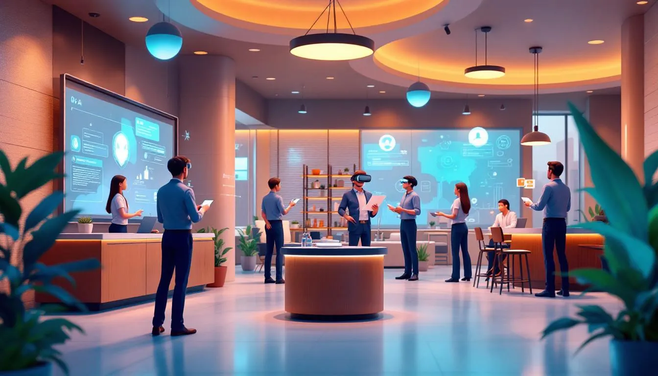 Immersive training simulations for hotel staff utilizing virtual reality.